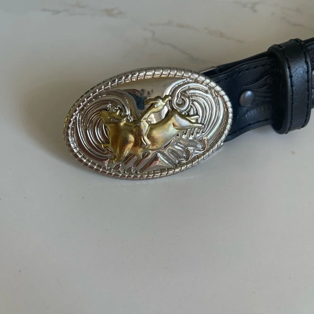 Nocona Kids Black Belt with Silver and Gold Buckle
